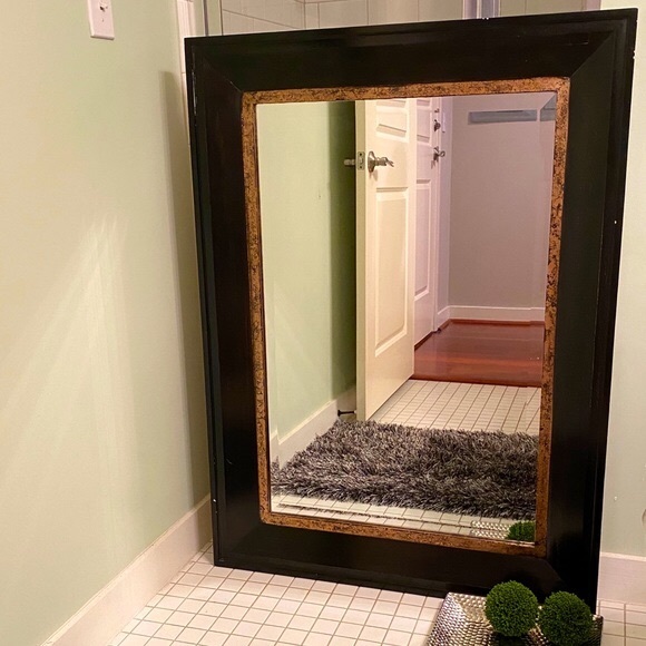 Stylish Black with Gold Trim Wood Frame Mirror - Picture 6 of 9